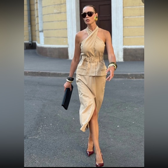 ZARA CROSSOVER BELTED MIDI DRESS - Picture 2 of 16